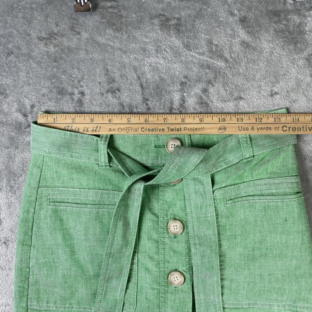 J Crew Skirt Womens Sz 2 Green Button Front Stretch Linen Midi Classic Twee Cute - Picture 10 of 12
